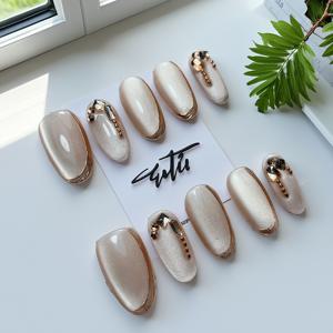 TEMU 10개 순수 핸드메이드 탈부착형 프레스온 네일, 하이 글로스 캣 아이 디자인, 쉬운 고급스러운 우아함, 집, 여행, 야외 스포츠 및 일상 통근에 적합, 4가지 사이즈로 제공, 패셔너블한 여성들의 선호 선택