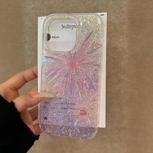 TEMU 폰 케이스: 글리터 화려한 만개한 불꽃놀이 폰 케이스, 아이폰 17, 16, 15, 14, 13, 12, 11 프로 맥스용, 충격 보호 기능이 있는 부드러운 후면 커버, 인기 있는 생일 선물, 사업 선물, 내구성, 얼룩 방지, 지문 방지, 남녀공용 신상 폰 케이스~ 에폭시 글리터 [탑코트] - 투명 - 보라색 불꽃놀이 1282GZ