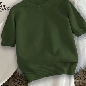 TEMU 스웨터 부티크, 여성 빈티지 홈 풀오버, 라운드넥 반팔 부드럽고 편안한, 탄성 탑, 라운드넥 반팔 스웨터만 판매
