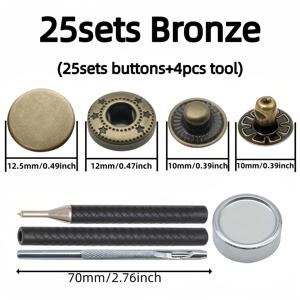 TEMU 633 스테인리스 스틸 금속 스냅 단추 25세트, 12.5mm, 설치 도구 포함, 바느질 필요 없는 네 부분으로 나뉘는 스냅, 청바지, 가죽 재킷 및 코트용 단추, 핸드메이드 DIY 가죽 공예 액세서리
