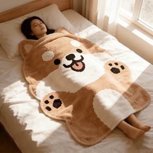 TEMU 1개 귀여운 시바 인우 모양 불규칙 담요, 부드러운 플란넬 만화 강아지 패턴 담요, 부드럽고 따뜻한 플란넬 담요, 에어컨 담요, 사계절 담요, 소파, 침대, 야외 또는 캠핑 및 기타 다기능 담요에 적합