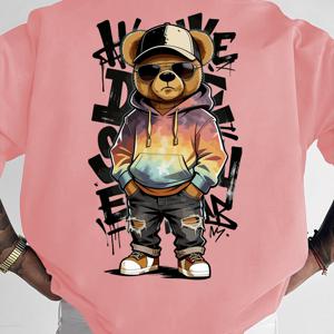 TEMU 새로운 스타일의 스트리트웨어 'HYPE BEAR' 베어 프린트 미국 캐주얼 남성용 티셔츠
