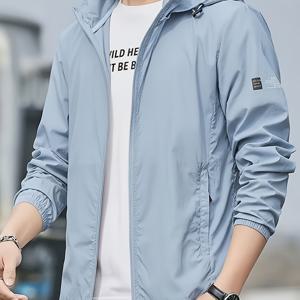 TEMU 남성용 캐주얼 후드 트렌치 코트 재킷 (지퍼 포켓 포함) - 가볍고 긴소매, 스포티 스타일, 야외 활동에 적합, 캐주얼 운동복 | 지퍼업 후드 재킷 | 조절 가능한 후드