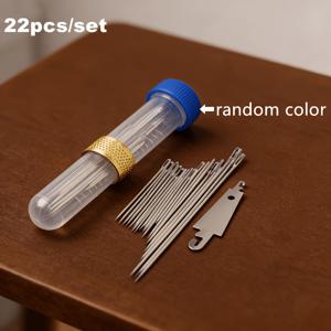 TEMU 큰 눈집게 손바느질 바늘 및 실꿰기 도구 22개 세트, 노인용 전통 바늘 포함, 옷과 퀼트 바느질용 (바늘통 포함, 색상 빨간색 또는 파란색 랜덤 발송)