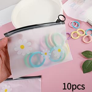 TEMU 귀여운 데이지 지퍼 파우치 10개 - PVC 소재, 안전한 지퍼 잠금, 닦아내어 사용 가능, 화장품 정리, 헤어 용품, 여행 필수품 보관에 적합, 투명 디자인 지퍼 수납 가방
