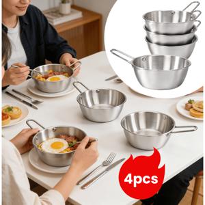 TEMU FDOON 4개 5.5인치 은색 스테인리스 스틸 수프 볼 손잡이 포함, 20 Oz 원형 전통 한국식 볼, 스테인리스 스틸 캠핑 컵 쌀 수프 음식 접시 요리용, 내구성이 뛰어나며 식기세척기 사용 가능, 스타일리시한 파티 식기, 한국 스타일 식기