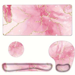 TEMU 대형 마우스 패드 및 키보드 손목 받침, 손목 받침 마우스 패드 및 코스터, 4-in-1 마우스 패드 세트, 미끄럼 방지 책상 매트 보호대, 가정 및 사무실용, 대리석
