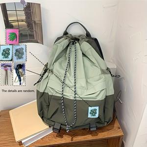 TEMU 한국 스타일 드로스트링 아웃도어 백팩, 경량 캐주얼 스포츠 여행 가방, 나일론 등산 니치 백팩