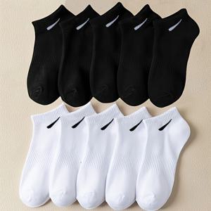 TEMU 10켤레 블랙 앤 화이트 편안한 남녀공용 스포츠 발목 양말, 무릎 아래 로우컷 양말, 흡습성 및 통기성, 부드럽고 편안함, 비즈니스 캐주얼, 홈웨어, 스포츠, 대학생 스타일, 사계절 데일리용, 필수 여행 액세서리