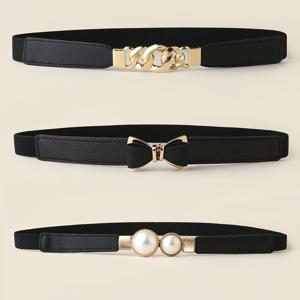 TEMU 여성용 간편하고 패셔너블한 다용도 탄성 얇은 허리 벨트 3pcs 세트, 체인 리본 안티-펄 탄성 밴드, 트렌치 코트, 드레스, 스웨터, 코트 기질 합금 버클 벨트, , 선물용으로 적합
