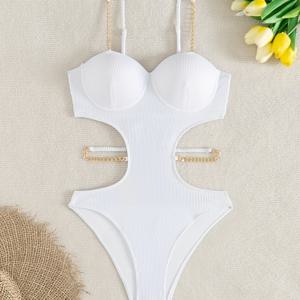 TEMU 스팟 유럽 및 미국 단색 원피스 수영복 여성용 해외 무역 도매 섹시 멜빵 수영복 겨드랑이 스트립 크로스보더 수영복