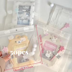 TEMU 귀여운 하이 아세스틱 만화 곰 아기 고양이 프로스트 가방 인스 스타일 아웃 카드 포장 스크랩북 선물 가방 포장 가방, 팬 선물周辺기기 보관 투표 교환용, 창의적인 스크랩북 스티커 정리, 엽서 펜 친구 교환 편지 사진