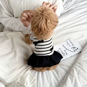 TEMU 1개 신축성 있는 줄무늬 심플 통기성 강아지 고양이 옷, 얇은 소형견 드레스, 소매 있는 사계절용