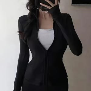 TEMU 스탠드업 칼라, 슬림핏, 피트니스 스포츠 재킷, 여성용 다용도 신상 봄, 여름, 가을, 겨울 트레이닝, 아침 운동, 야외 러닝, 사이클링 가디건, 자외선 차단 재킷, 여성용 아우터, 긴소매 캐주얼 스포츠 요가 탑, 트렌디