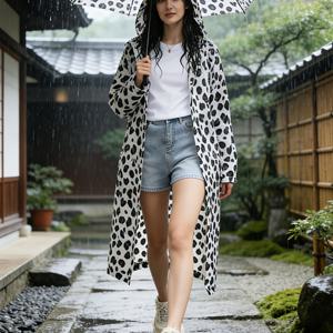 TEMU 블랙 프린트 아웃도어 캐주얼 여성용 비옷 1개, 방수 아웃도어 캐주얼 비옷, 방풍 고품질 EVA 두꺼운 전신비옷 1개, 여행용 아웃도어 사이클링 휴대용 비옷, 휴대용 성인용 비옷