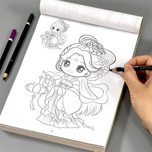 TEMU 초보자용 애니메이션 캐릭터 라인 드로잉 스케치북 (단계별 가이드 및 빈 페이지 포함) - 펜 제어, 채색 연습 책 | 미리 인쇄된 윤곽 학습 일본 만화 스타일 | 및 매니아에게 적합