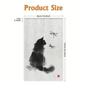 TEMU 1개, 2D 플래그, 노렌 도어 커튼, 폴리에스터, 일본 스타일 막대주머니, 간편한 걸이, 매력적인 잉크 고양이 잠자리 패턴, 주방, 커피숍, 방, 다실, 발코니, 가족 입구에 완벽, 계절 축제 및 홈 데코에 적합