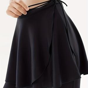 TEMU 여성용 스포티 패션 드로스트링 비침 방지 커버업 스커트, 끈이 있는 요가 스커트, 테니스 스커트, 엉덩이 커버 스커트 커버, 피트니스, 요가, 달리기용, 번쩍임 방지