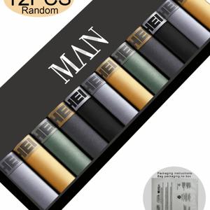 TEMU 남성용 단색 박서 브리프 12개 랜덤 혼합팩, 통기성 좋고 부드러움, 다양한 색상 선택 가능, 신축성 있는 허리밴드와 