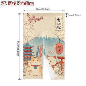 TEMU 1개, 2D 평면 인쇄 노렌 문 커튼 후지산과 행운의 고양이 패턴 축제 일본식 문 커튼 전기 없음, 걸기 쉬움 (막대 없음) 장식/선물, 세탁기 사용 가능, 방 장식, 결혼식, 파티, 문화 행사, 카와이 룸 액센트, 문 장식 | 전통 디자인 | 세탁기 사용 가능한 원단, 거실용 커튼, 2D 평면