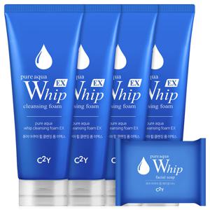 TEMU C2Y 아쿠아 EX 휩 폼클렌징 대용량 225ml 4개 + 휩 비누 100g 클렌징폼