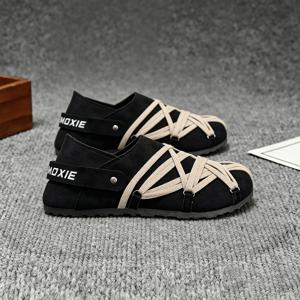 TEMU 네이치 디자인 센스 우븐 토 포스트 신발 남성용 레트로 슬립온 캐주얼 게으른 레트로 우븐 올매치 하프 슬리퍼 스포츠 신발