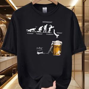 TEMU 남성용 그래픽 티셔츠 (주간용) - 유머러스한 주말 맥주 테마, 편안하고 통기성 좋음, 100% 폴리에스터 소재, 크루넥, 반팔, 캐주얼 복장에 적합
