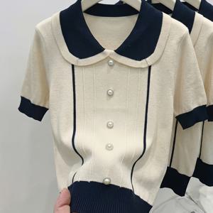 TEMU 여성용 웨스턴 봄/여름 신상 패션 우아한 대비 버튼 스웨터 탑