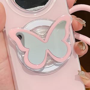TEMU 매그세이프 휴대폰용 핑크 리본 거울 마그네틱 스탠드, 탁상용 강력 접착력, 간편한 무선 충전