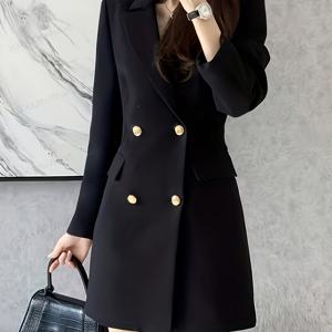 TEMU ASD1 패션 여성용 우아한 , 세련된 슬림핏 캐주얼 단색 라펠 더블 브레스트 미드렝스 수트 재킷