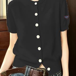 TEMU 어떤 날에도 잘 어울리는 간편 캐주얼 스타일, 부드럽고 편안한 스웨터 반팔 라운드넥 오픈 가디건