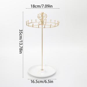 TEMU 주얼리 진열대 1개, 높이 35cm 튼튼한 금속 홀더, 목걸이, 귀걸이, 팔찌, 반지에 적합, 진열 및 보관용, 실내 장식, 흰색 트레이 포함 골든 주얼리 정리함, 주얼리 타워