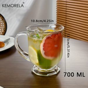 TEMU KEMORELA 1개 대용량 레트로 유리컵 - 재활용 가능, 손세척 전용, 아이스티, 주스, 커피, 우유에 완벽 | 홈이나 레스토랑 사용에 이상적인 휴일 선물