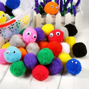 TEMU DIY 창의적인 공예 장식용 초대형 혼합 폼폼 130개, 취미 용품 및 창의적인 공예 DIY 재료용 13가지 색상 공예용 폼폼 볼, 추가 눈알 30개 무료 증정