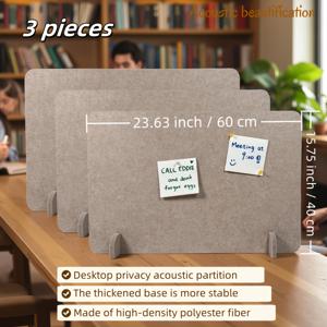TEMU 3개 세트 펠트 프라이버시 데스크 디바이더, 3.8kg/m³ 고밀도 폴리에스터 섬유 음향 패널, 이중 베이스 데스크 스크린, 학생 공부 공간 및 시험용 스크린