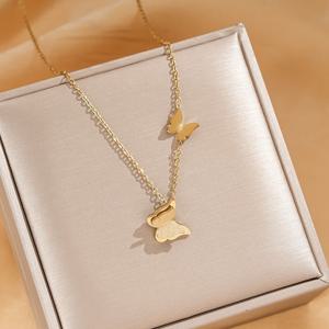 TEMU 스테인리스 스틸 나비 목걸이 여성용 짧은 조절 가능한 흉골 체인 트렌디 주얼리 스타일의 우아한 추가