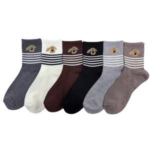 TEMU 여성용 새로운 강아지 프린트 종아리 중간 양말 6켤레 팩, 봄, 가을, 겨울용, 활용도 높은 빈티지 대학생 스타일, 가을 마일라드 색상 팔레트, 사계절 활용도 높은 데일리웨어 필수템