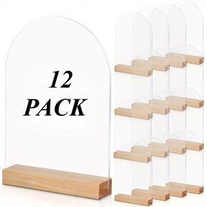 TEMU 12개 세트 아크릴 아치형 테이블 사인 + 나무 스탠드 - 4x6인치 라운드 아크릴 플레이트, 웨딩, 파티, 이벤트 장식 - 내구성 강화 및 세척 쉬움