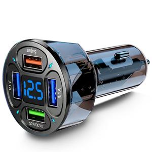 TEMU 4포트 USB 차량용 충전기 120W 고속 충전 (디지털 디스플레이), 휴대폰용 초고속 충전, 아이폰 16/15/14/13/12/11 Pro/Xs/Xr/Se, 아이패드, 에어팟 호환, 배터리 없음