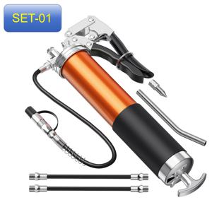 TEMU 고강도 업그레이드형 오렌지 그리스건 키트, 8000 PSI 고압, 14oz , 18인치 호스, 커플러 2개, 연장용 경질 호스 2개, 노즐, 6개의 조 어태치먼트, 자동차 및 산업용 윤활에 적합