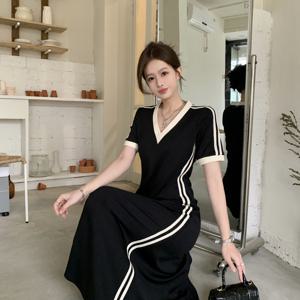 TEMU V넥 반팔 드레스 2025 여름 신상 스타일 허리업 롱드레스