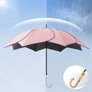 TEMU 1세트 꽃잎 디자인 자동 개폐 우산, 통나무 바람 나무 모양 손잡이, 차양/차양 우산, 다양한 색상 선택 가능 귀여운 베이지 & 핑크 꽃 무늬, 자외선 차단, 비 방지, 여행, 사진 촬영, 파티 이벤트, 가족, 친구 선물, 고급 원단, 가벼운 여행용 우산