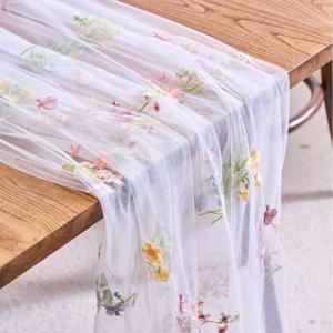 TEMU 레트로 컬러 자수 꽃무늬 레이스 테이블 러너 70 X 180/300 Cm, 투명 메시 튤 테이블 러너, 웨딩 테이블보, 시크한 파티 테이블 센터피스 장식, 웨딩 장식, 생일 파티 장식에 적합
