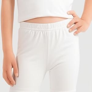 TEMU 인기 여아용 화이트 무지 레깅스, 여아용 다용도 5부 바지, 아웃도어용 솔리드 컬러 바지