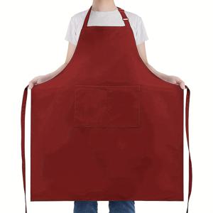 TEMU 솔리드 컬러 오버사이즈 조절 가능 포켓 주방 앞치마 - 튼튼한 긴 폴리에스터 앞치마, 사이즈 조절 가능, 요리 및 베이킹 포켓 특징, 야외 바베큐에 다용도, 추수감사절 및 휴일 요리에 적합, 식사 준비