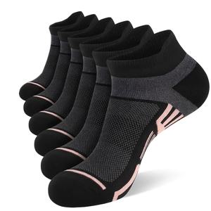 TEMU 여성용 압박 양말 6켤레, 올웨어용, 아치 서포트 발목 및 이어형/앵클 커프, 통기성 있는 운동용 양말, 헬스장용, 기계 세탁 가능 - 블랙/화이트/그레이