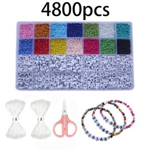 TEMU 4800개 멀티컬러 레터 비드 세트, 아크릴 레터 비드 (비즈 실 포함), 목걸이 제작 및 기타 수공예 재료로 적합, 배터리 없음