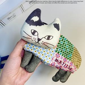 TEMU 고양이 모양 퀼팅 패치워크 수납 가방, 금속 지퍼 잠금장치 포함—귀여운 고양이 얼굴 패브릭 파우치, 메이크업 브러시 및 책상 정리용, 기계 세탁 가능한 퀼팅 소형 가방, 사랑스러운 필통 수납 파우치