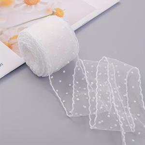 TEMU 5야드 화이트 도트 레이스 메쉬 패키지, DIY 의류 재봉용, 플로럴 디자인, 리본 액세서리, 선물 포장 및 파티 장식