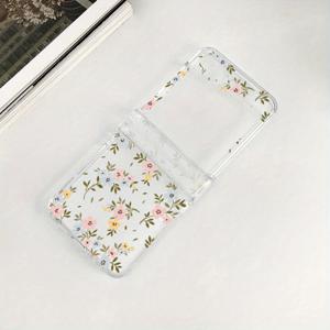 TEMU 삼성 갤럭시 Z 플립 6/Z 플립 5 5G/Z 플립 4/Z 플립 3용 투명 PC 하드 낙하 방지 경첩 삼단 보호 케이스, 여성을 위한 신선한 꽃무늬 프린트